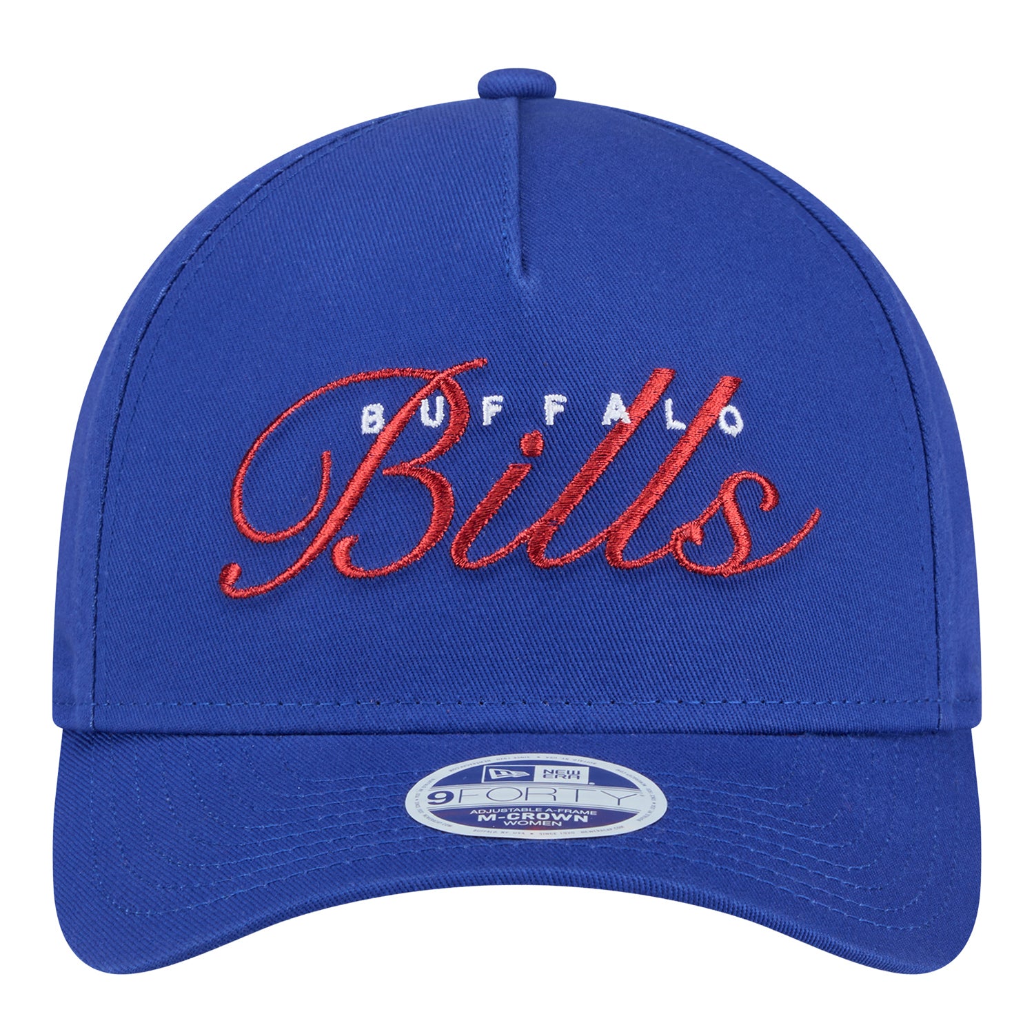 Ladies Buffalo Bills New Era 9FORTY Metallic Script Hat In Blue - Front View