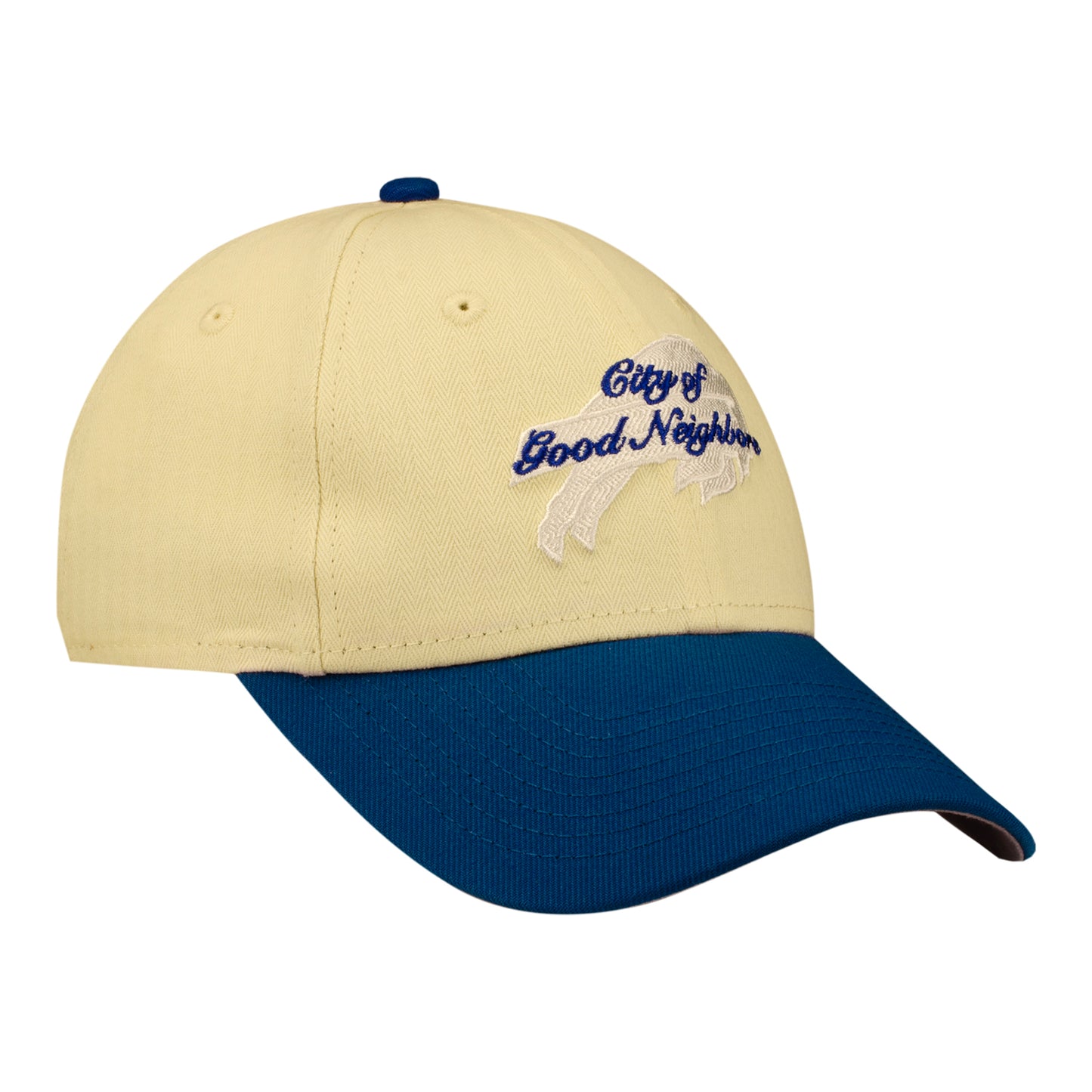 Ladies Buffalo Bills New Era 9TWENTY Cursive Script Hat In White - Front Right View