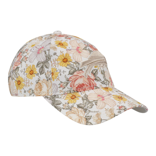 Ladies New Era Bills Cream Bloom 9TWENTY Adjustable Hat In White - Front Right View