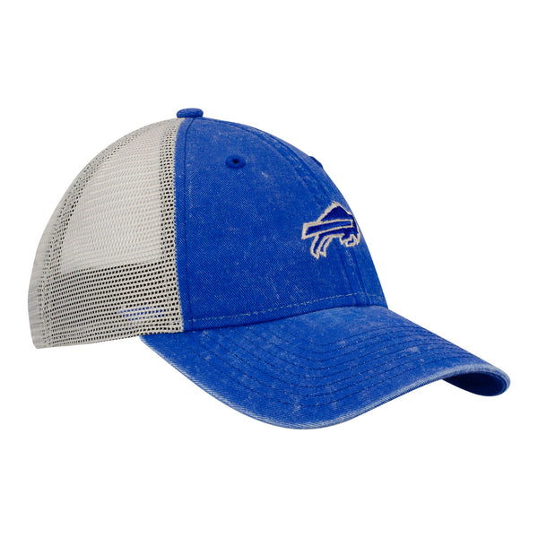 New Era Bills Micro Logo 9TWENTY Trucker Adjustable Hat In Blue & White - Angled Right Side View