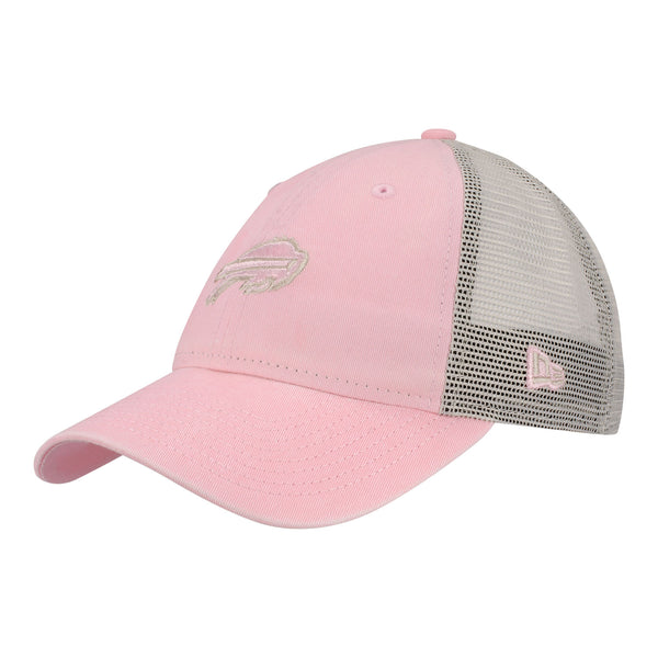New Era Ladies Bills 9TWENTY Micro Trucker Adjustable Hat In Pink & Grey - Angled Left Side View