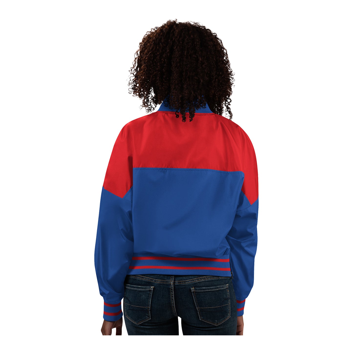 Ladies Bills Starter Retro 1/2 Zip Pullover In Blue & Red - Back View