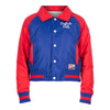 Ladies Bills New Era Throwback Snap Jacket In Blue & Red - Front View