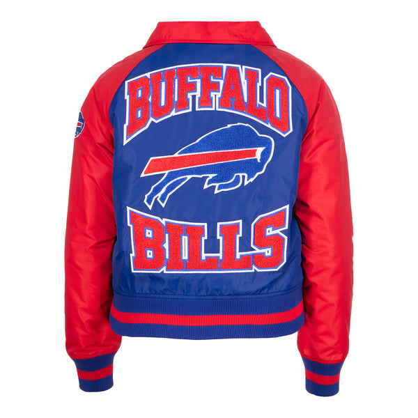 Ladies Bills New Era Throwback Snap Jacket In Blue & Red - Back View