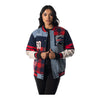 Ladies Wild Collective Buffalo Bills Flannel Denim Snap Jacket In Blue, Red & White - Front View On Model