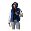 Wild Collective Ladies Buffalo Bills Snap Varsity Jacket In Blue - Front View