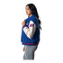 Wild Collective Ladies Buffalo Bills Snap Varsity Jacket In Blue - Left Side View On Model