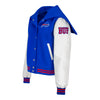 Wild Collective Ladies Buffalo Bills Snap Varsity Jacket In Blue & White - Left Side View