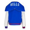 Wild Collective Ladies Buffalo Bills Snap Varsity Jacket In Blue & White - Back View
