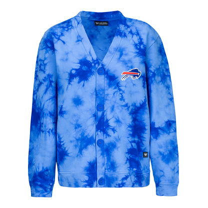 Wild Collective Ladies Bills Button Up Tie Dye Sweater In Blue - Front View