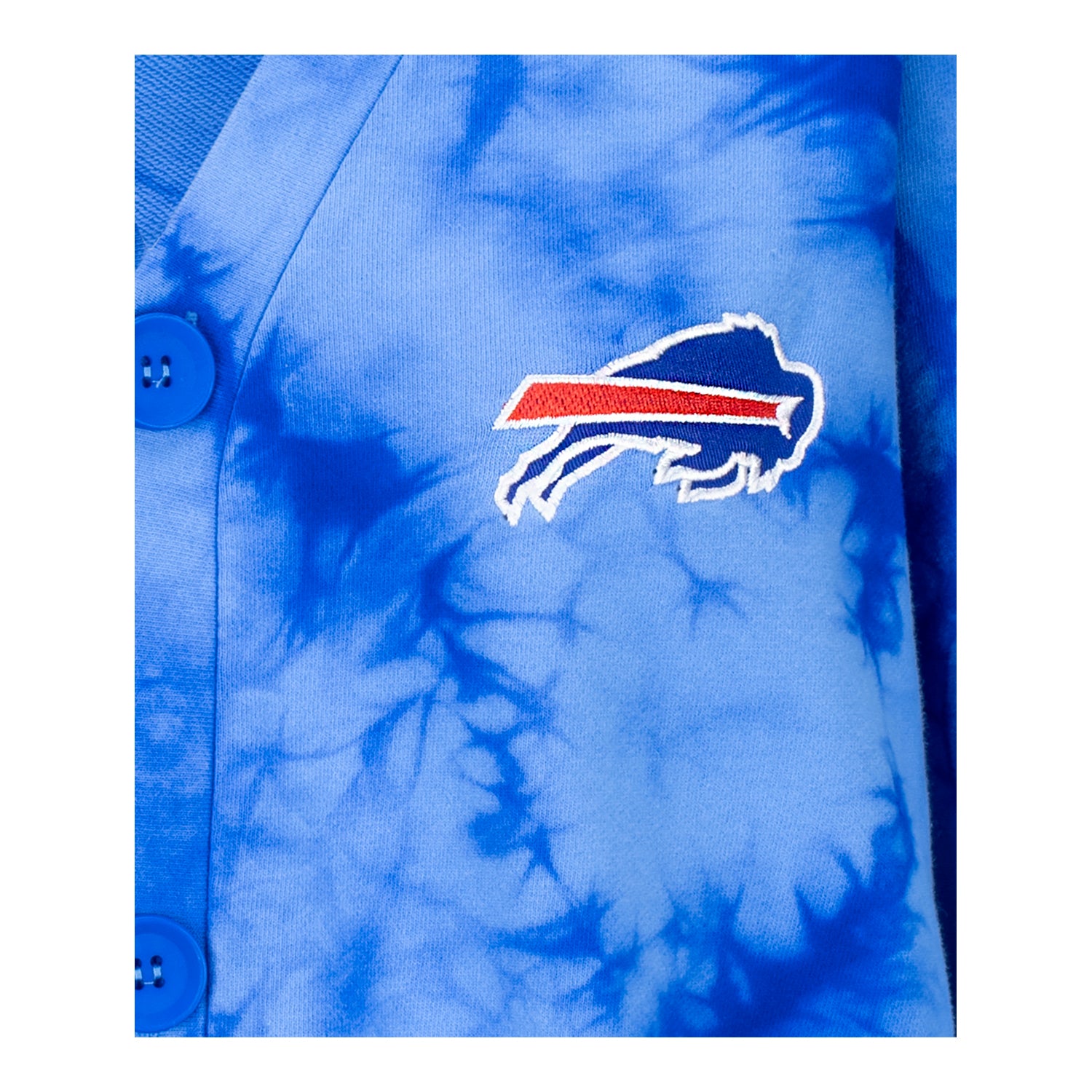 Wild Collective Ladies Bills Button Up Tie Dye Sweater In Blue - Zoom View On Front Graphic