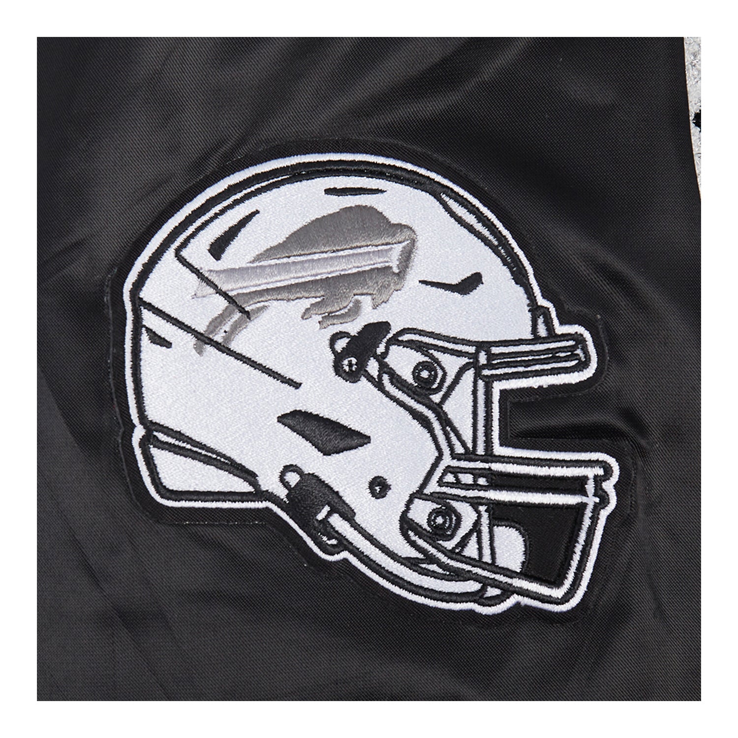 Women's Pro Standard Bills Satin Pearl Jacket In Black & White - Zoom View On Bills Helmet