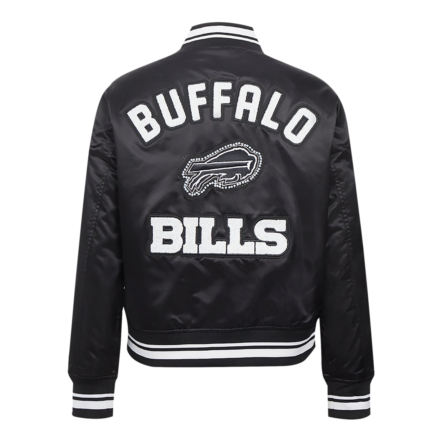 Women's Pro Standard Bills Satin Pearl Jacket In Black & White - Back View