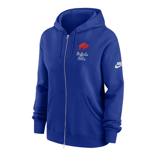 Ladies Buffalo Bills Nike Phoenix Rewind Full Zip Hoodie In Blue - Front View