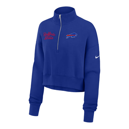 Ladies Bills Nike Phoenix Cript Crop 1/4 Zip In Blue - Front View