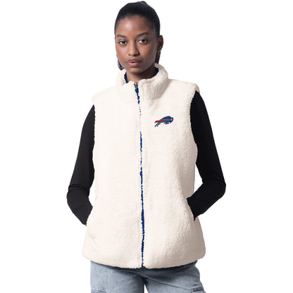 Ladies Buffalo Bills Revenge Reversible Sherpa Vest In White - Front View