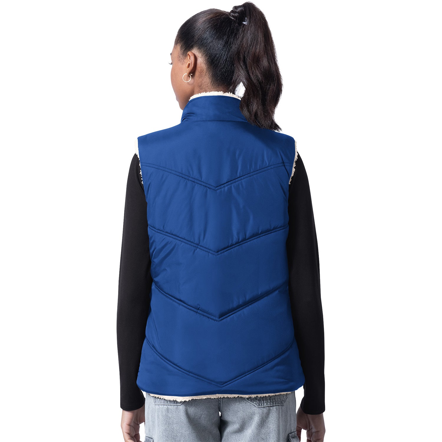 Ladies Buffalo Bills Revenge Reversible Sherpa Vest In Red & Blue - Back View