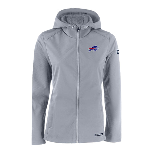 Buffalo Bills Cutter & Buck Evoke Eco Softshell Recycled Full Zip Womens Jacket In Grey - Front View