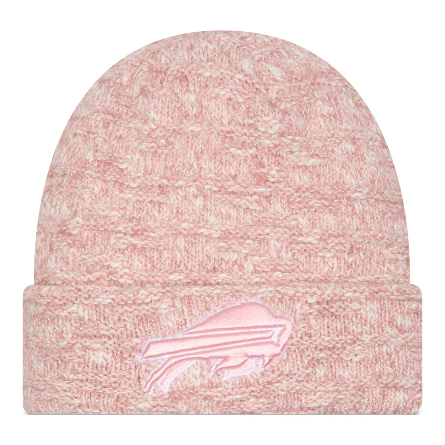 Ladies Buffalo Bills New Era Metallic Primary Knit In Pink - Front View