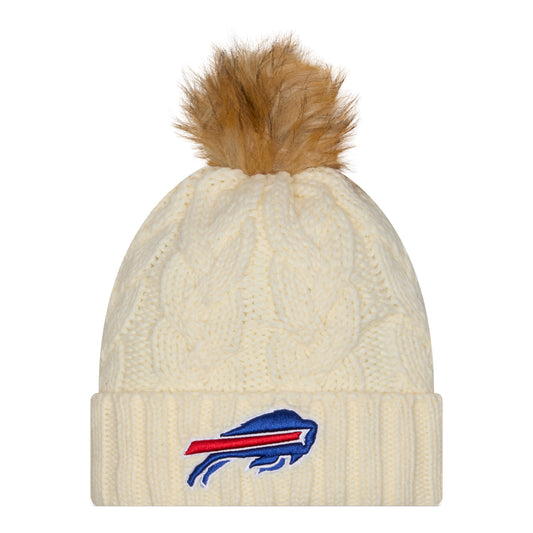 Ladies Bills New Era Fur Pom Knit In Cream - Front View
