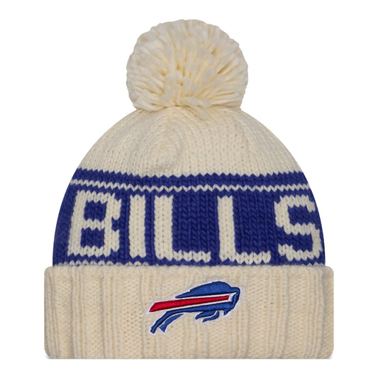 Buffalo Bills New Era Ladies 2024 Sideline Knit Hat In Blue & Tan - Front View