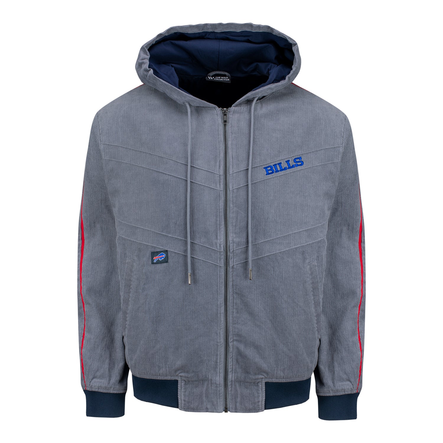 Wild Collective Buffalo Bills Unisex Corduroy Full Zip Jacket In Grey - Front View