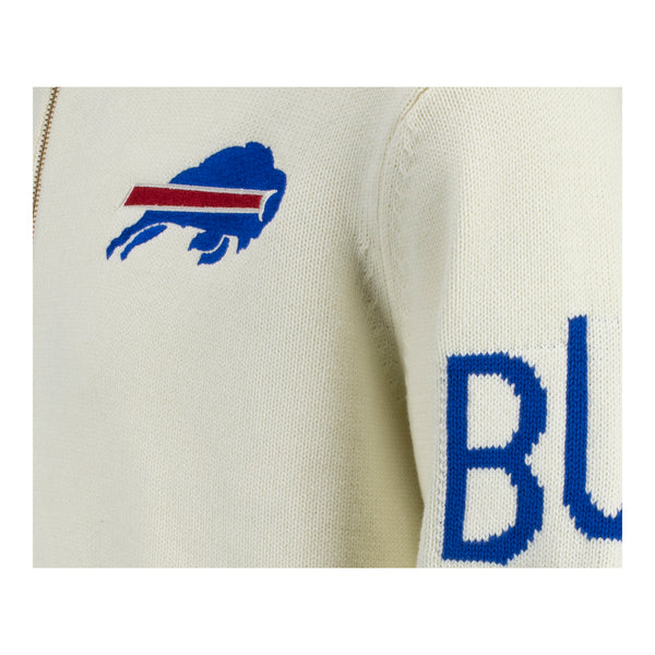 Wild Collective Buffalo Bills Unisex Full Zip Sweater In Cream - Zoom View On Front Left Graphics