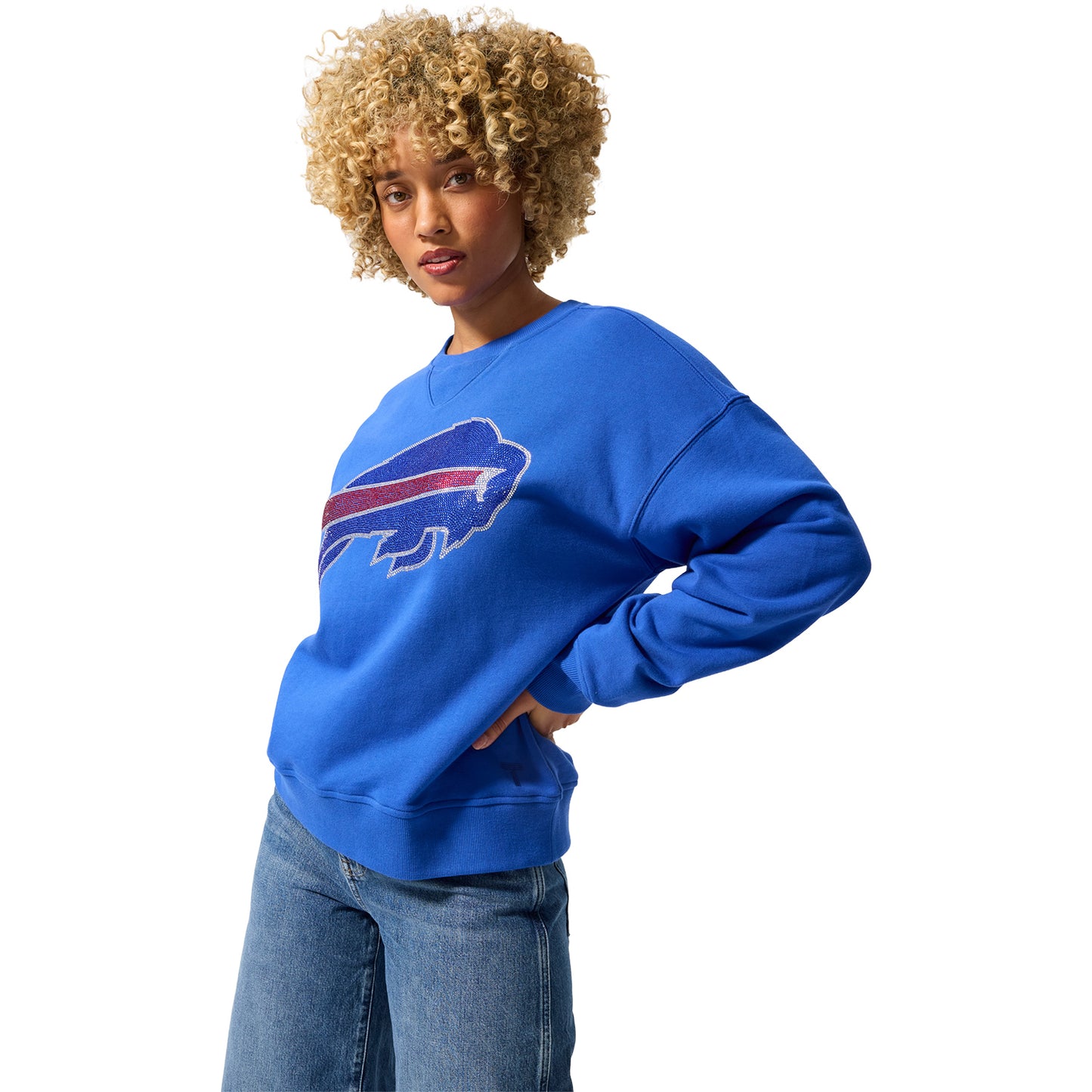 Ladies Buffalo Bills Terez Primary Logo Gems Crewneck Sweatshirt In Blue - Front Side View