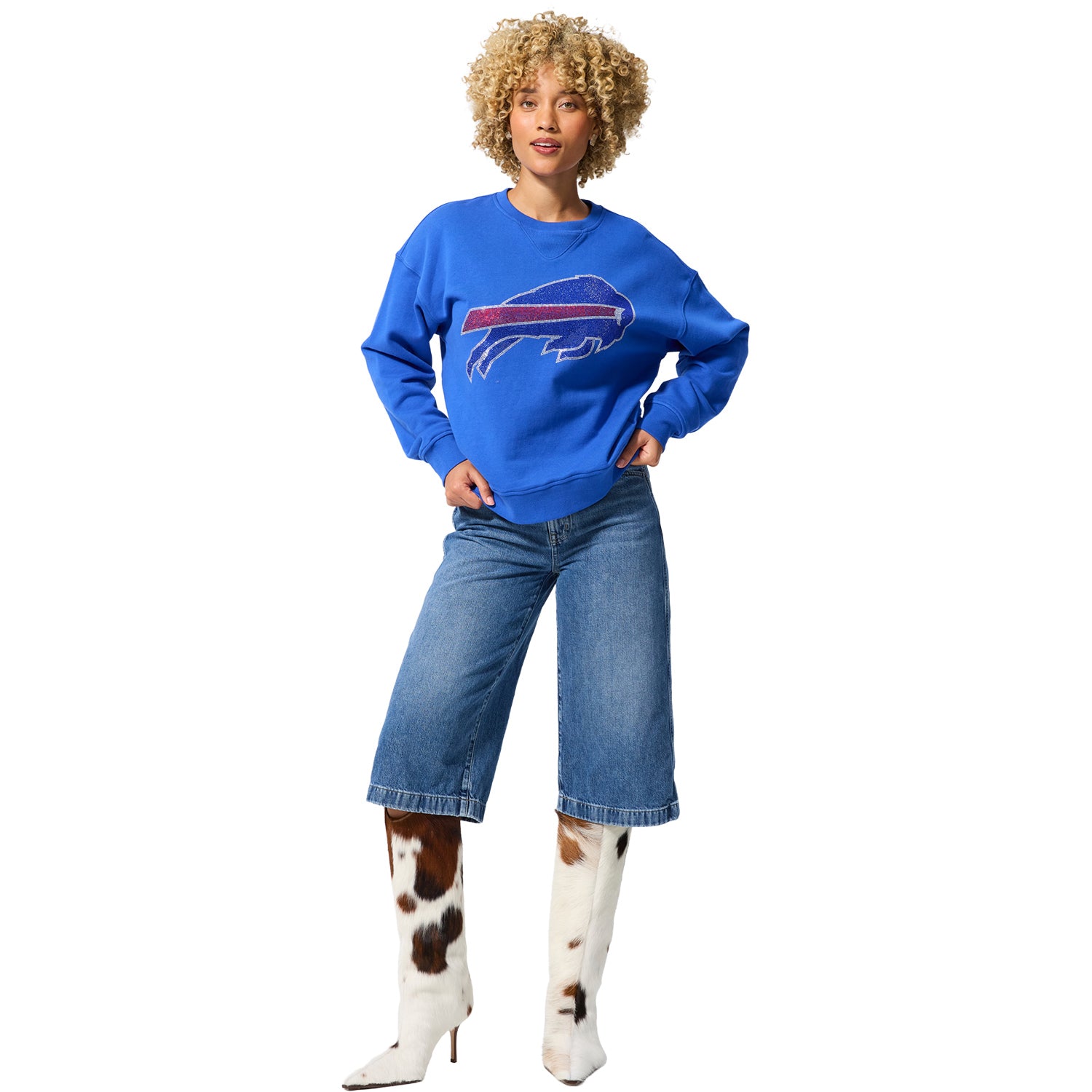 Ladies Buffalo Bills Terez Primary Logo Gems Crewneck Sweatshirt In Blue - Front View 2