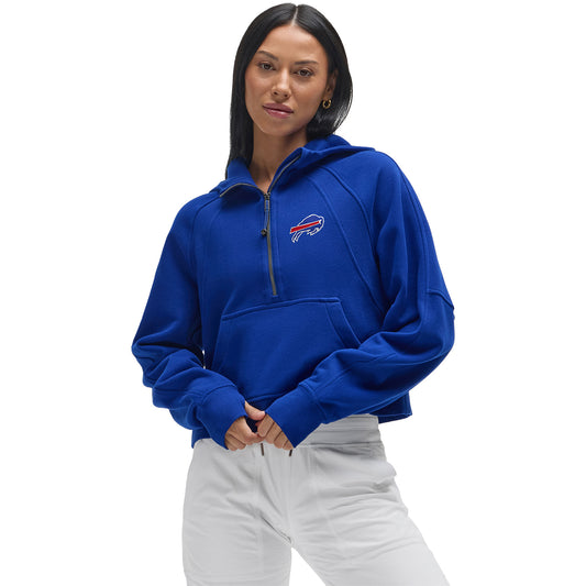 Ladies Buffalo Bills Lululemon Scuba 1/2 Zip Hoodie In Blue - Front View On Model