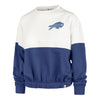 Ladies Color Block Bills Crewneck Sweatshirt In Blue & White - Front View