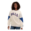 Ladies Starter Buffalo Bills On the Ball Retro Crewneck Sweatshirt In White - Front View On Model