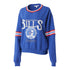 Ladies Bills WEAR by Erin Andrews Varsity Crewneck Sweatshirt In Blue - Front View