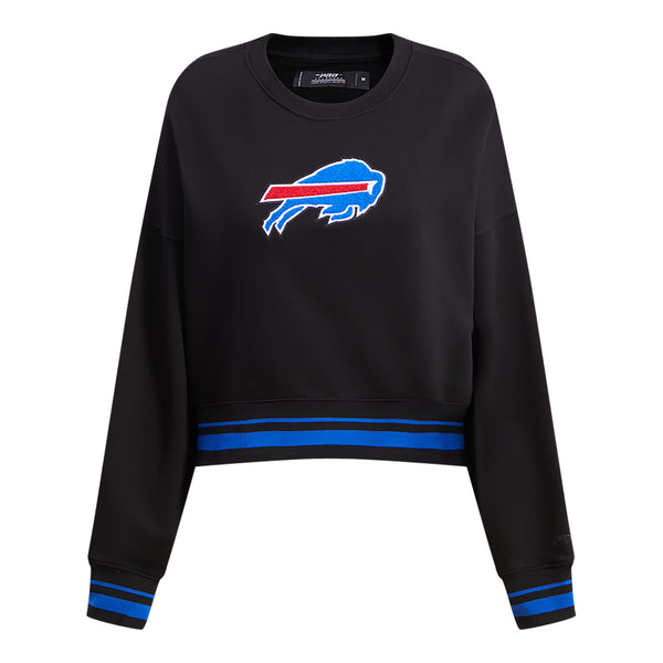 Ladies Bills Pro Standard Stripe Cuff Crewneck Sweatshirt In Black - Front View