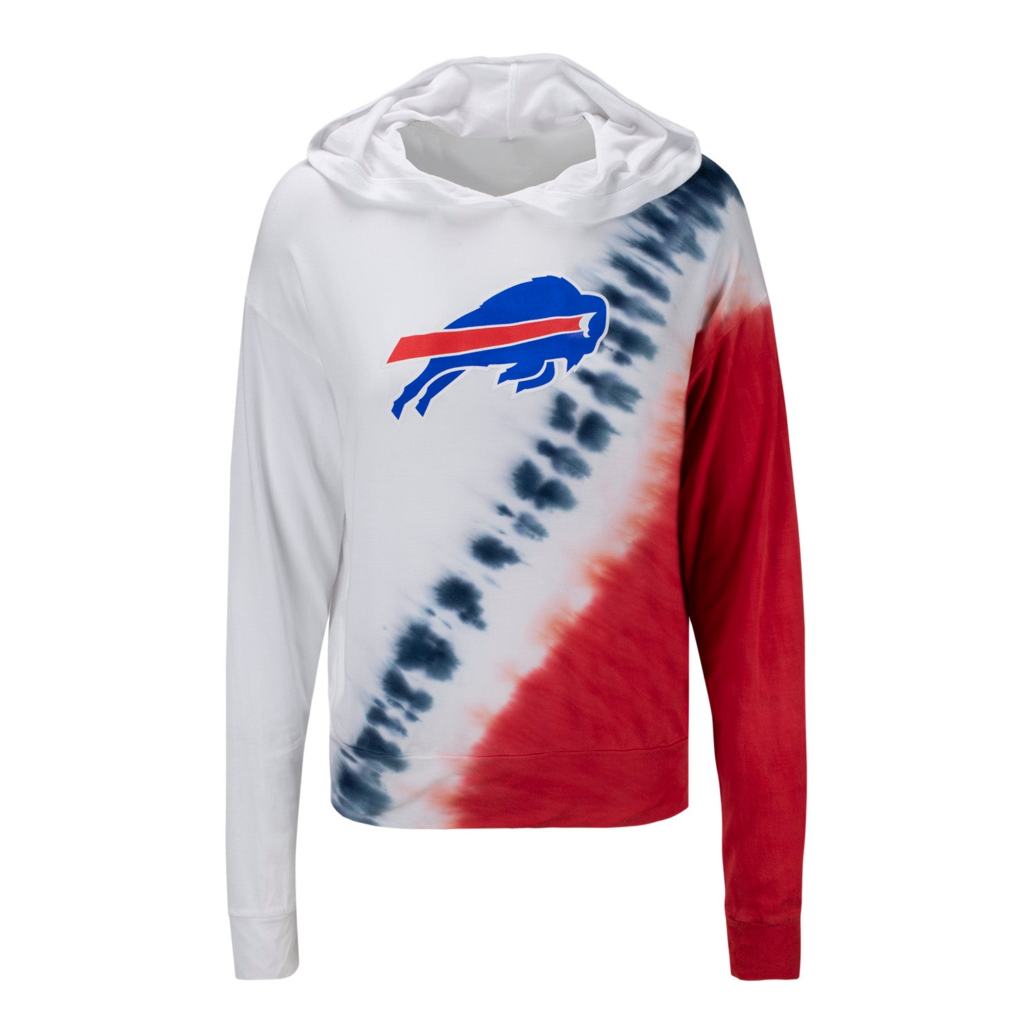 Ladies Stripe Dye Bills Hoodie In White, Red & Blue - Front View