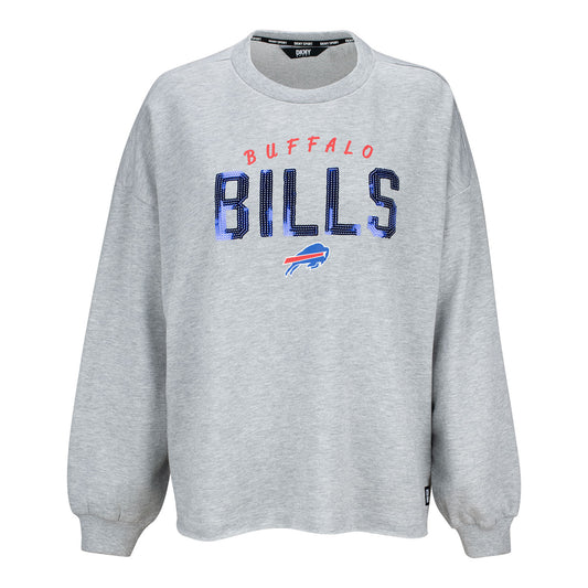 Buffalo Bills DKNY Sequin Terry Crew - In Grey - Front View