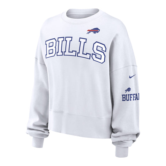 Buffalo Bills Nike Ladies Crewneck In White - Front View