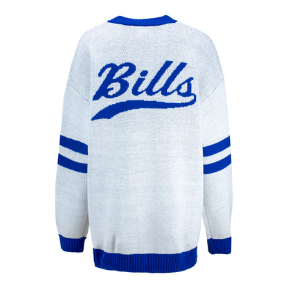 Buffalo Bills Ladies Button-Down Cardigan In White & Blue - Back View