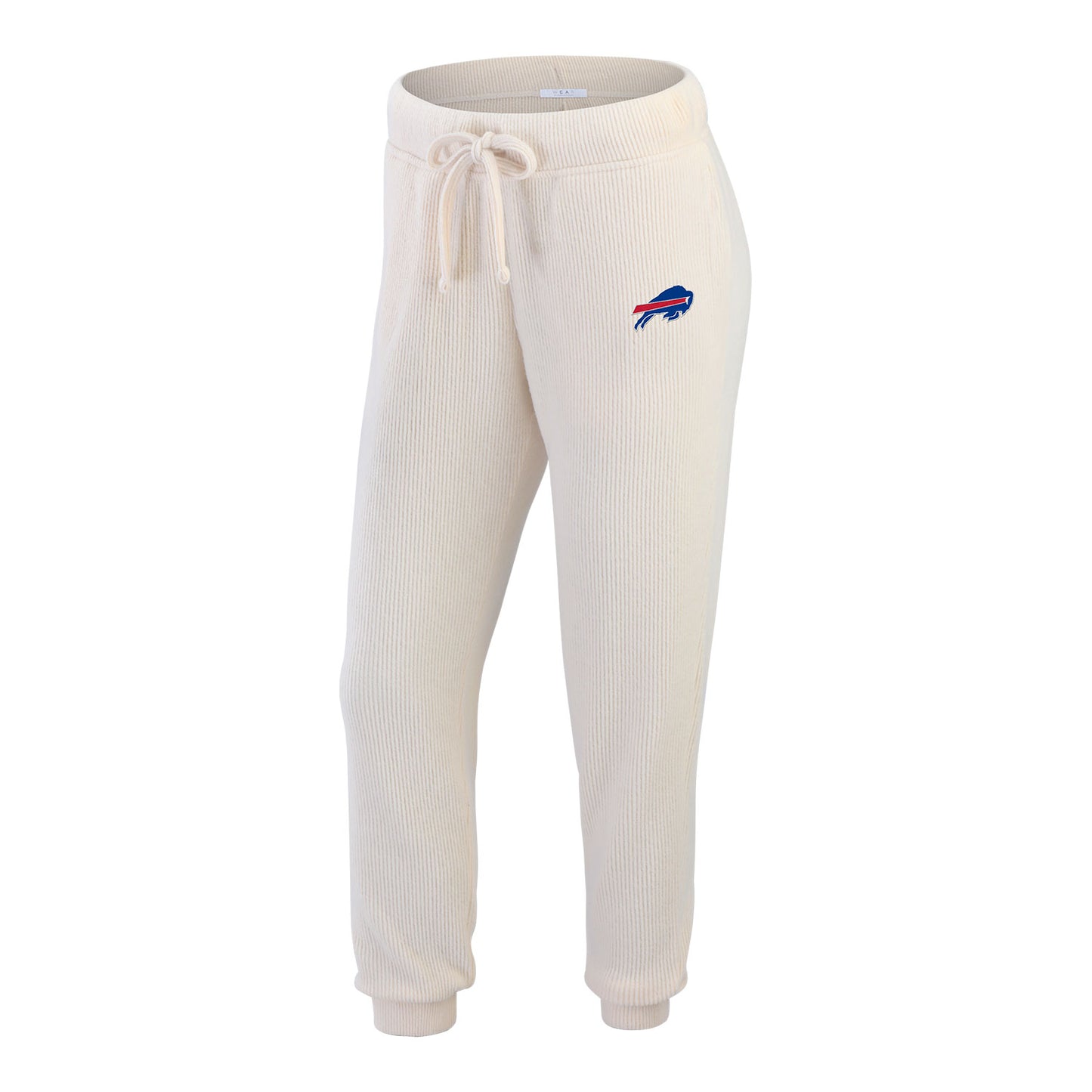 WEAR by Erin Andrews Women's Bills Rib-Knit Long Sleeve T-Shirt & Pants Lounge Set In Cream - Pants Front View