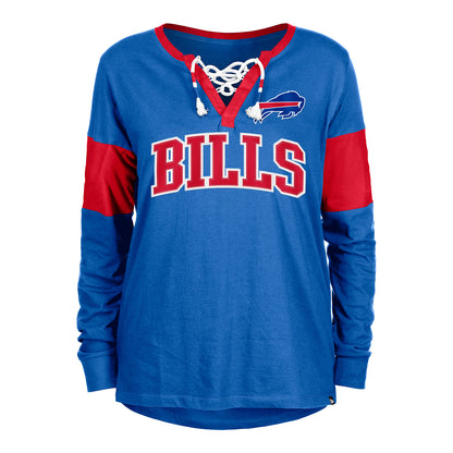 Ladies New Era Bills Laceup T-Shirt In Blue - Front View