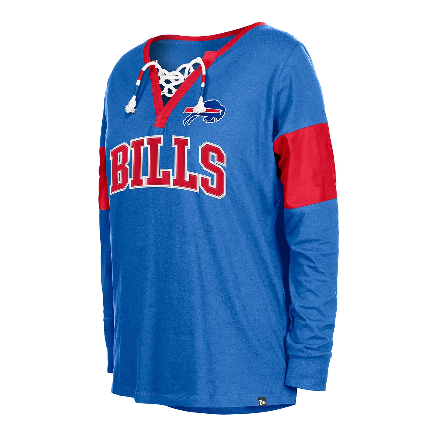 Ladies New Era Bills Laceup T-Shirt In Blue - Front Side View