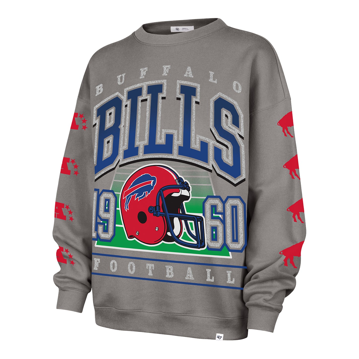 Ladies Bills '47 Brand Oversized Helmet Crewneck In Grey - Front View