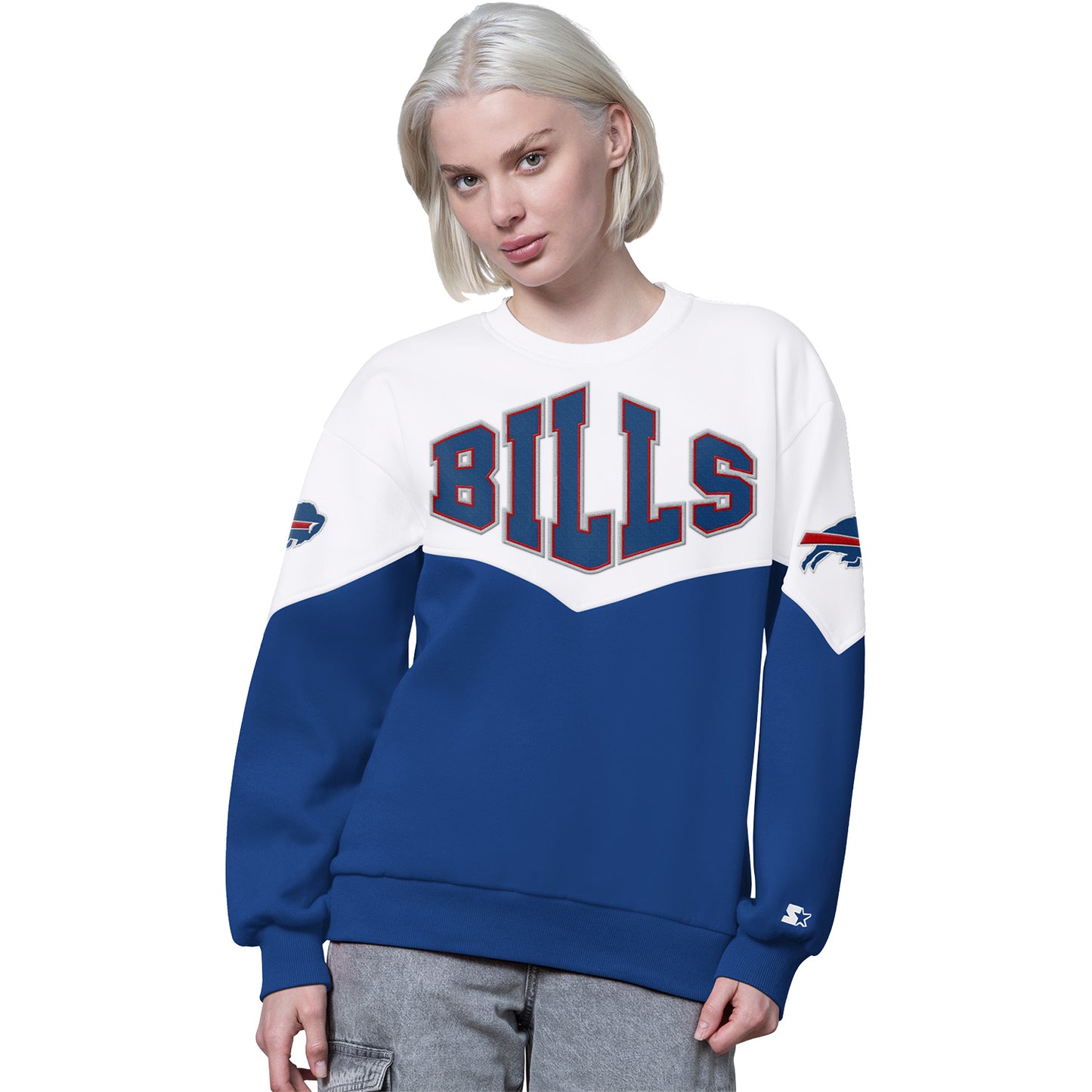Ladies Buffalo Bills Starter Clutch Hit ZigZag Fleece In Blue & White - Front View