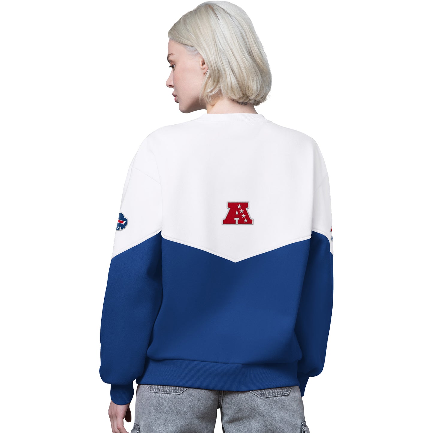 Ladies Buffalo Bills Starter Clutch Hit ZigZag Fleece In Blue & White - Back View