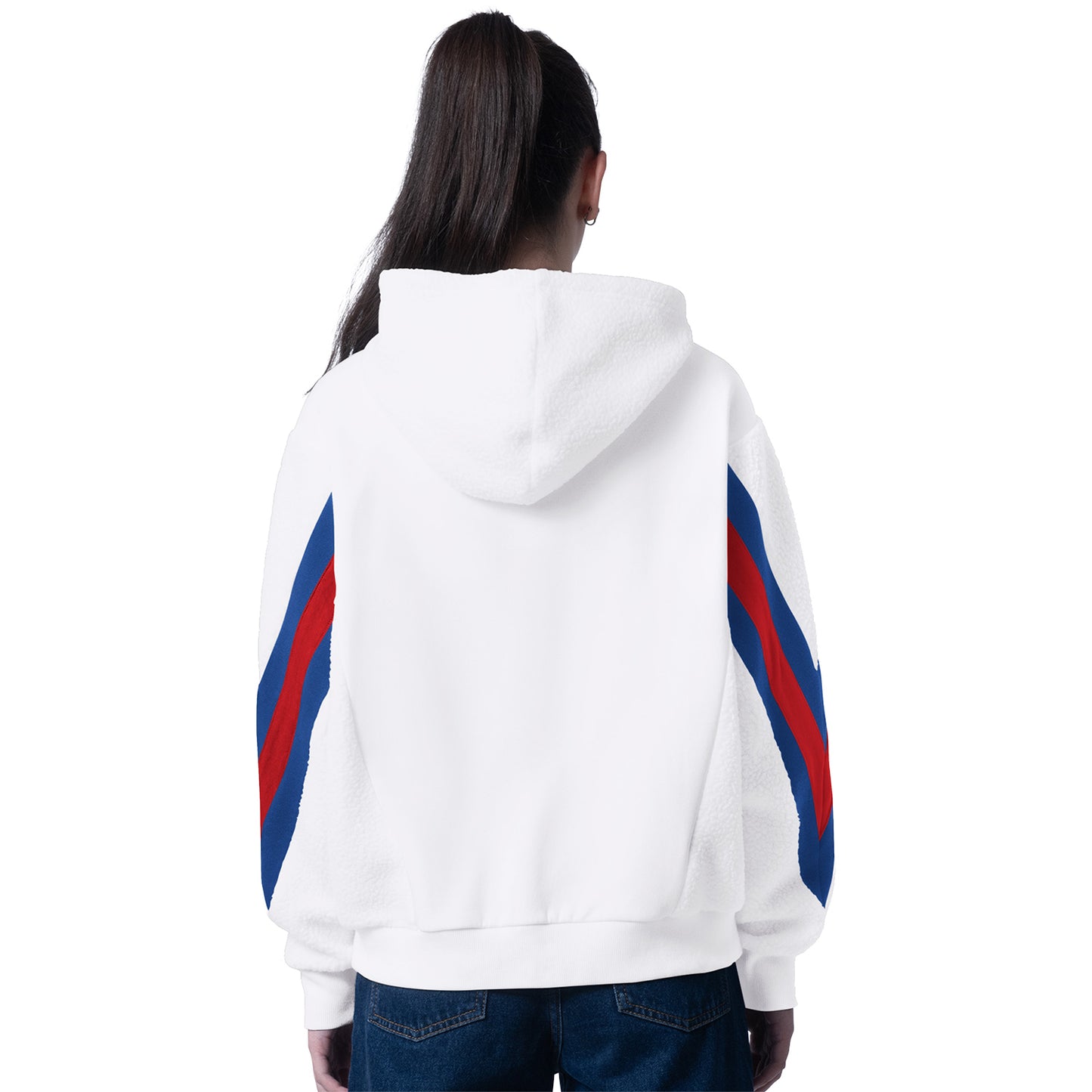 Ladies Fresh Field Stripe Sherpa Hood In White - Back View