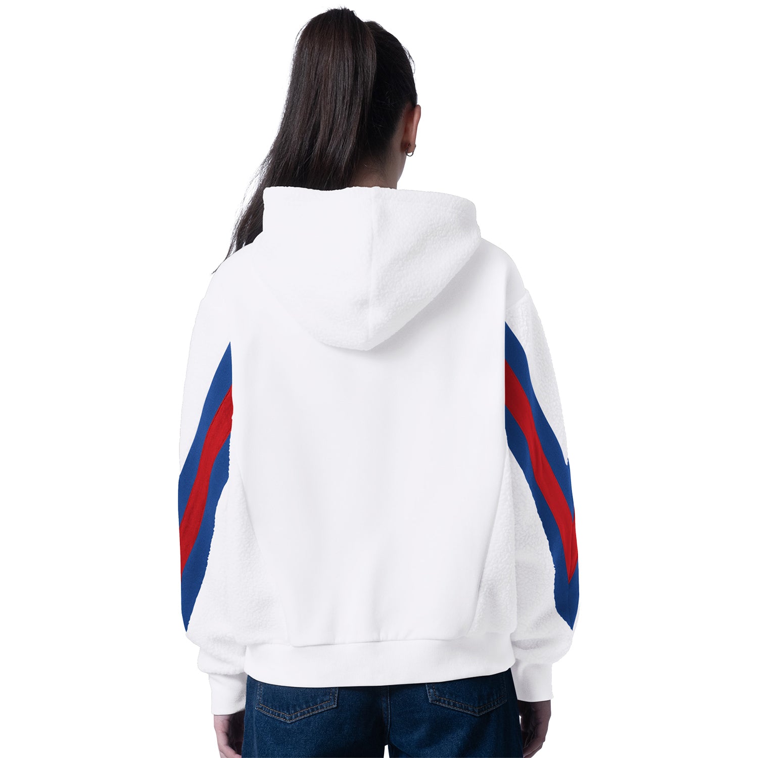 Ladies Fresh Field Stripe Sherpa Hood In White - Back View