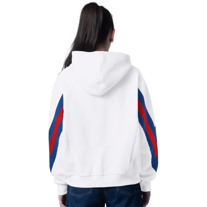 Ladies Fresh Field Stripe Sherpa Hood In White - Back View