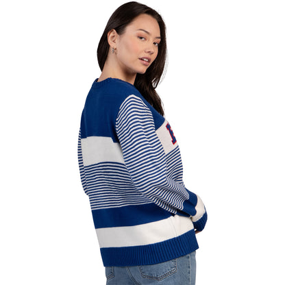 Ladies Buffalo Bills Starter Stripe Crewneck Sweater In Blue - Back View