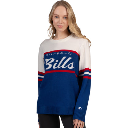 Ladies Buffalo Bills Starter Retro Script Crewneck Sweatshirt In Blue - Front View