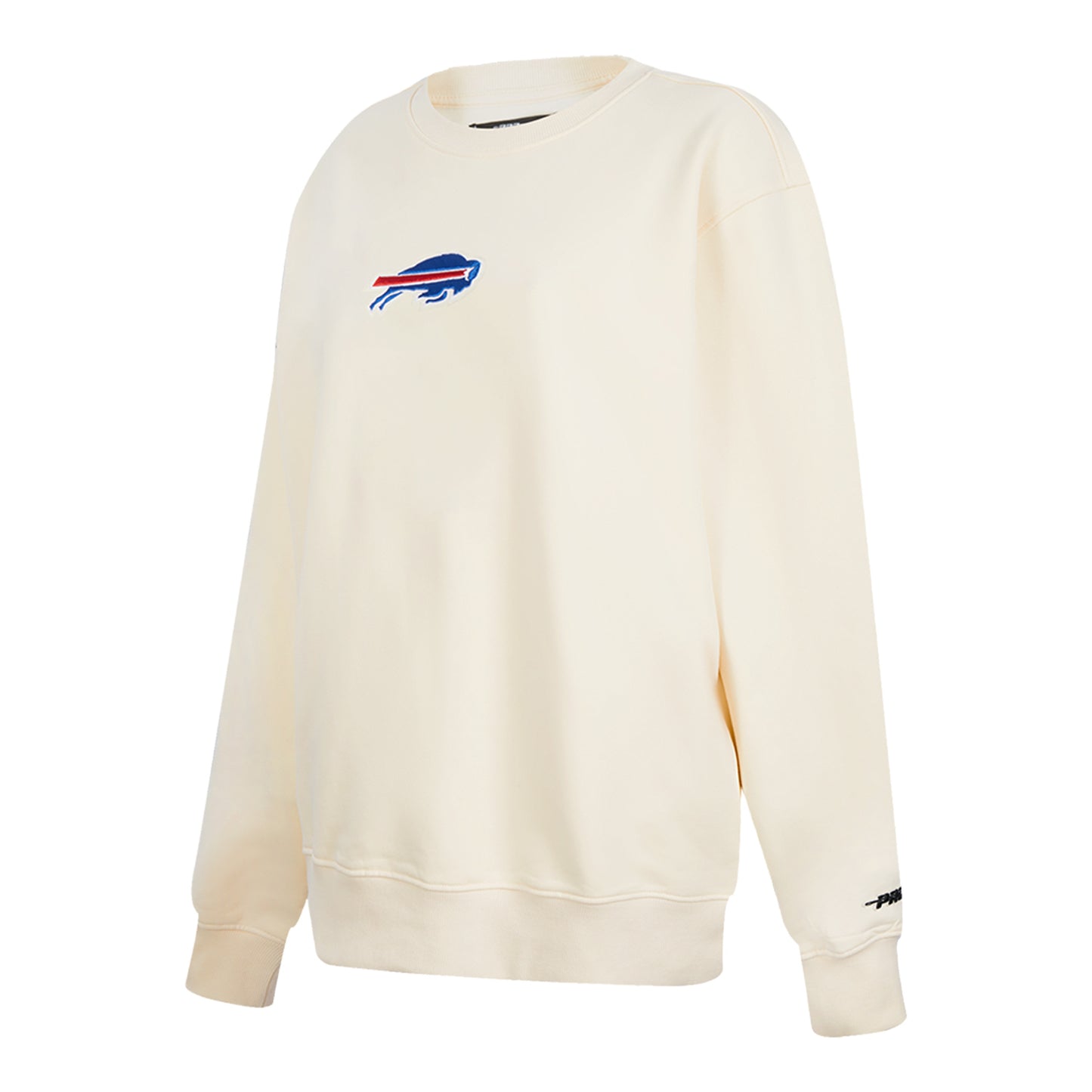 Ladies Buffalo Bills Pro Standard Classic Icon Crewneck Sweatshirt In Cream - Angled Front Left View